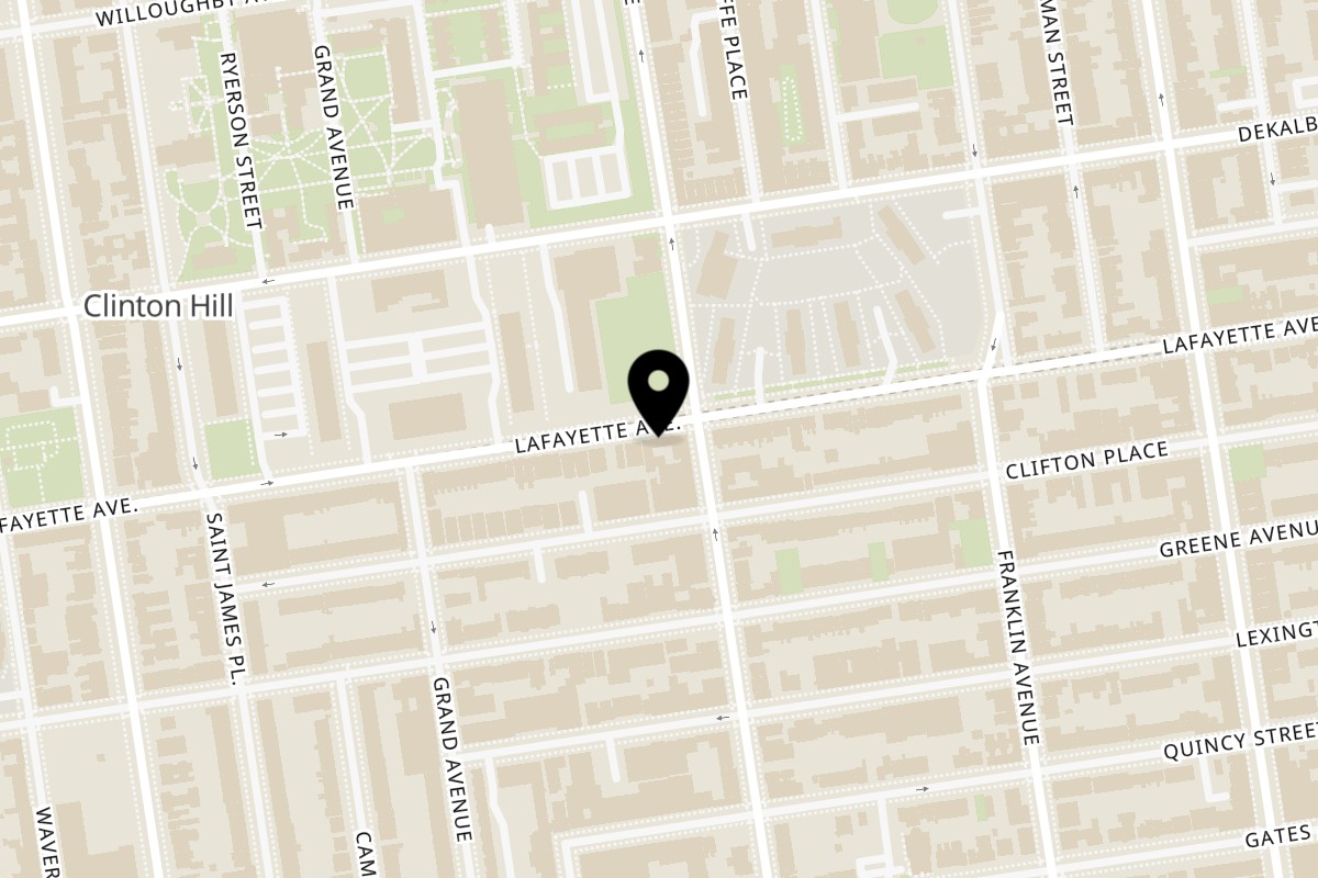 Map showing the location of Healthy bites Gourmet corp on 376 Lafayette Ave in Brooklyn